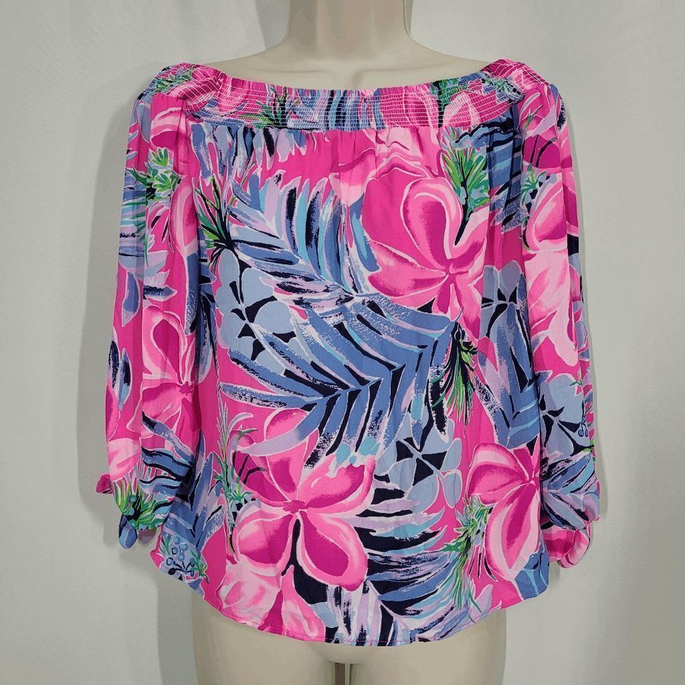 Lilly Pulitzer Maryellen Pink Tropical Print Off The Shoulder Blouse Size XXS